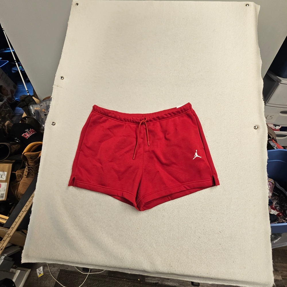 Jordan Essentials Fleece Shorts Womens Large Red Jumpman Loose Fit DQ4451-687